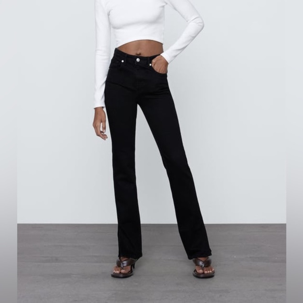 Zara Hi Rise Split Jeans - Size 28 (US 6) - Black